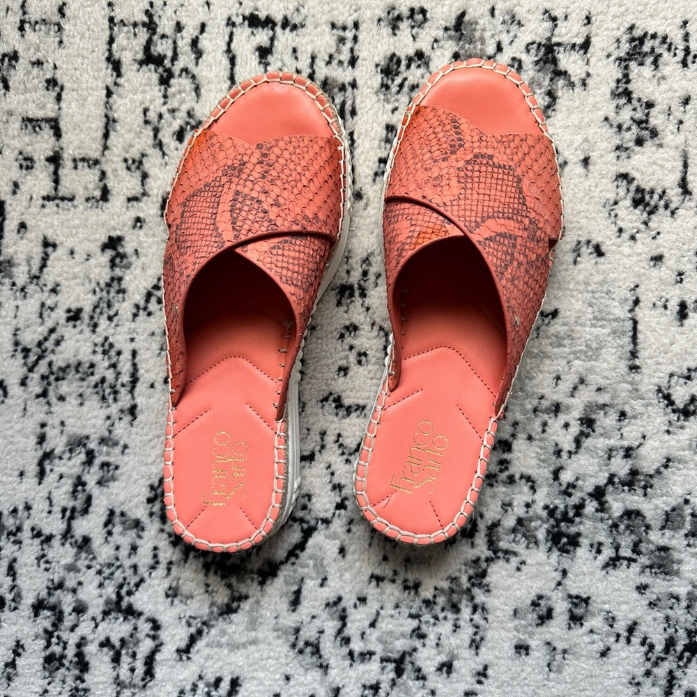Franco Sarto Leather Platform Sandals Salmon Pink Snake Skin